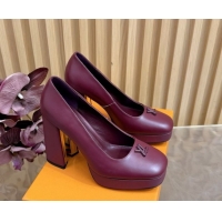 Unique Style Louis Vuitton Swing Platform Pumps 11cm in Calf Leather Burgundy 1AIDF8 1219053