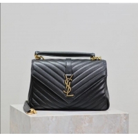 Promotional Saint Laurent Medium Monogram College Bag in Leather 392737 Black/Gold 2025