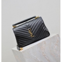 Promotional Saint Laurent Medium Monogram College Bag in Leather 392737 Black/Gold 2025