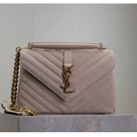 Good Looking Saint Laurent Medium Monogram College Bag in Suede 392737 Powder Grey 2025