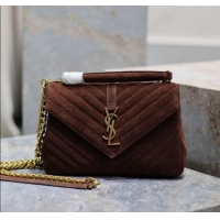 Luxury Cheap Saint Laurent Medium Monogram College Bag in Suede 392737 Brown 2025