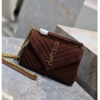 Luxury Cheap Saint Laurent Medium Monogram College Bag in Suede 392737 Brown 2025