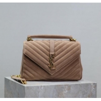 Best Price Saint Laurent Medium Monogram College Bag in Suede 392737 Dark Beige 2025