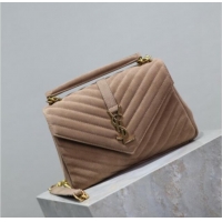 Best Price Saint Laurent Medium Monogram College Bag in Suede 392737 Dark Beige 2025