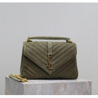 Promotional Saint Laurent Medium Monogram College Bag in Suede 392737 Green 2025