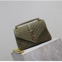 Promotional Saint Laurent Medium Monogram College Bag in Suede 392737 Green 2025