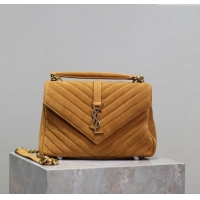 Top Grade Saint Laurent Medium Monogram College Bag in Suede 392737 Clay Yellow 2025