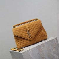 Top Grade Saint Laurent Medium Monogram College Bag in Suede 392737 Clay Yellow 2025