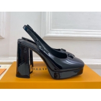 Luxurious Louis Vuitton Swing Platform Slingbacks Pump 11cm in Patent Leather All Black 1AIDF8 1219064