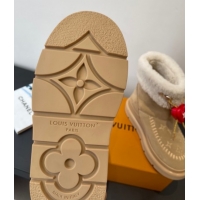 Luxury Discount Louis Vuitton Cortina Platform Ankle Boots in Suede and Wool Beige 1AIUEY 1219065