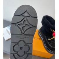 Luxury Cheap Louis Vuitton Cortina Platform Ankle Boots in Suede and Wool Black 1AIUEY 1219066