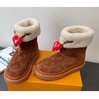 Good Quality Louis Vuitton Cortina Platform Ankle Boots in Suede and Wool Brown 1AIUEY 1219067