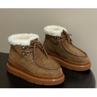 Top Grade Louis Vuitton Cortina Platform Low Boots 5cm in Suede and Wool Brown 1AIUFW 1219070