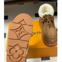 Top Grade Louis Vuitton Cortina Platform Low Boots 5cm in Suede and Wool Brown 1AIUFW 1219070
