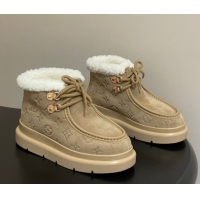 Durable Louis Vuitton Cortina Platform Low Boots 5cm in Suede and Wool Beige 1AIUFW 1219069