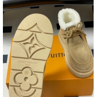 Durable Louis Vuitton Cortina Platform Low Boots 5cm in Suede and Wool Beige 1AIUFW 1219069