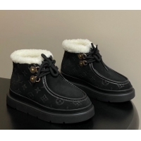 Good Looking Louis Vuitton Cortina Platform Low Boots 5cm in Suede and Wool Black 1AIUFW 1219068