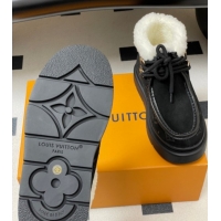 Good Looking Louis Vuitton Cortina Platform Low Boots 5cm in Suede and Wool Black 1AIUFW 1219068