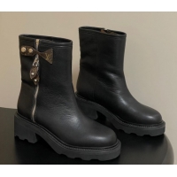 Buy Luxury Louis Vuitton LV Beaubourg Ankle Boots with Strap in Calf Leather Black 1AIDD8 1219075