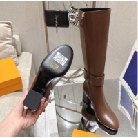Luxury Louis Vuitton Midtown High Heel Boots 9.5cm in Calfskin Leather Dark Brown 1AIUK0 1219078