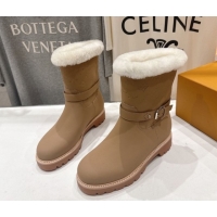 Top Design Louis Vuitton Territory Ankle Boots in Nubuck Leather and Wool with Buckle Beige 1AIU42 1219081