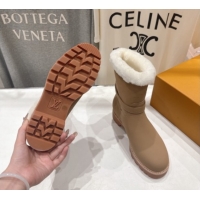 Top Design Louis Vuitton Territory Ankle Boots in Nubuck Leather and Wool with Buckle Beige 1AIU42 1219081