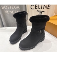 Luxury Cheap Louis Vuitton Territory Ankle Boots in Nubuck Leather and Wool with Buckle Black 1AIU42 1219082