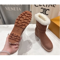 Luxury Louis Vuitton Territory Ankle Boots in Nubuck Leather and Wool with Buckle Brown 1AIU42 1219083