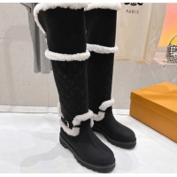 Stylish Louis Vuitton Territory Flat Thigh High Boots in Nubuck Leather and Wool Black 1AIUE0 1219085