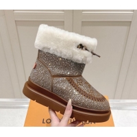 Popular Style Louis Vuitton Cortina Platform Ankle Boots in Suede with Strass Brown 1AIUEY 1219087