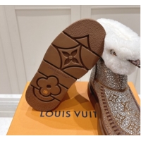 Popular Style Louis Vuitton Cortina Platform Ankle Boots in Suede with Strass Brown 1AIUEY 1219087