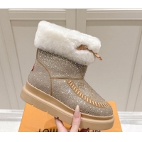 Charming Louis Vuitton Cortina Platform Ankle Boots in Suede with Strass Beige 1AIUEY 