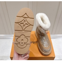 Charming Louis Vuitton Cortina Platform Ankle Boots in Suede with Strass Beige 1AIUEY 