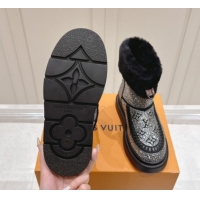 Unique Style Louis Vuitton Cortina Platform Ankle Boots in Suede with Strass Black 1AIUEY 1219089