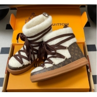 Best Product Louis Vuitton LV Cloud Lace-Up Ankle Boot Sneakers in Shearling and Monogram Canvas White 1AIV15 1219090