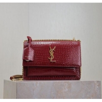 Grade Design Saint Laurent Sunset Medium Bag in Crocodile Embossed Leather 442906 Red 2025