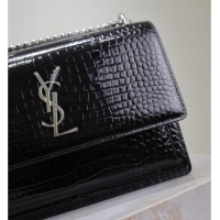 Trendy Design Saint Laurent Sunset Medium Bag in Crocodile Embossed Leather 442906 Black/Silver 2025