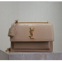 Top Grade Saint Laurent Sunset Medium Bag in Crocodile Embossed Leather 442906 Beige 2025