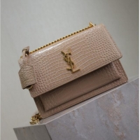 Top Grade Saint Laurent Sunset Medium Bag in Crocodile Embossed Leather 442906 Beige 2025
