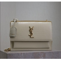 Best Quality Saint Laurent Sunset Medium Bag in Crocodile Embossed Leather 442906 White/Gold 2025