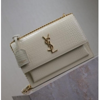 Best Quality Saint Laurent Sunset Medium Bag in Crocodile Embossed Leather 442906 White/Gold 2025