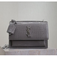Promotional Saint Laurent Sunset Medium Bag in Crocodile Embossed Leather 442906 Grey 2025