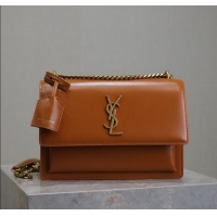 Good Product Saint Laurent Sunset Medium Bag in Box Leather 442906 Caramel Brown 2025