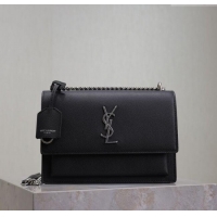 Super Quality Saint Laurent Sunset Medium Bag in Grained Leather 442906 Black/Silver 2025