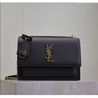 Grade Design Saint Laurent Sunset Medium Bag in Saffiano Leather 442906 Black/Gold 2025