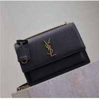 Grade Design Saint Laurent Sunset Medium Bag in Saffiano Leather 442906 Black/Gold 2025