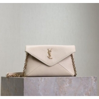 Low Price Saint Laurent Cassandre Chain Clutch in Embossed Lambskin 819271 White 2025