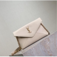 Low Price Saint Laurent Cassandre Chain Clutch in Embossed Lambskin 819271 White 2025