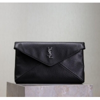 Famous Brand Saint Laurent Cassandre Large Envelope Pouch in Embossed Lambskin 769307 Black/Silver 2025