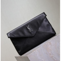 Famous Brand Saint Laurent Cassandre Large Envelope Pouch in Embossed Lambskin 769307 Black/Silver 2025